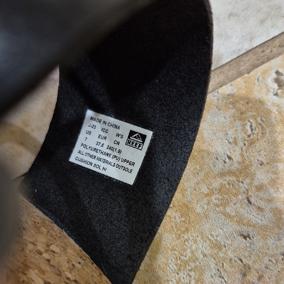 Reef Black Leather Sandals with Cork Footbed - Picture 6 of 6